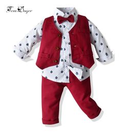 Tem Doger Autumn Baby Boys Clothes Set Tie Shirts+Pants+Vest 3PCS Set Newborn Boy Gentleman Clothes Baby Boy Outfits Suit 210309