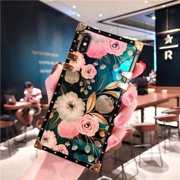 Luxury Blue Ray Flower square silicone phone case for iphone 12 11 Pro Max X XR XS 8 7 Plus for samsung S20 S10 Note 10 Pro free epacket