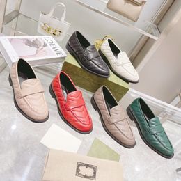 Famous Designer Women Casual Shoes Classic Pure Color Leather Metal Buckle Flat Soled Fashion Party Office Sandals Top Quality Slip On Ladies Exquisite Loafers