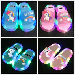 Rainbow Unicorn Slippers for Boys Girls LED Light Summer Kids Beach Shoes Baby Toddler Soft Indoor Slipper Children Sandals