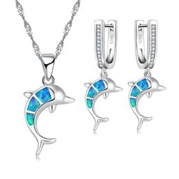 Earrings & Necklace Opal Dolphin Dangle For Women Set Five-color Three-piece Fashion Bijoux Children's Jewellery Gifts