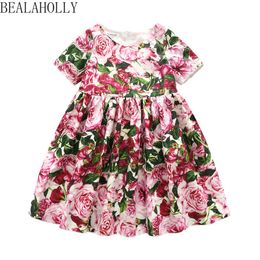 BealahollySummer Girls Dresses Europe and America Style Big Girl Short Sleeve Flower Dress Children's Princess Dress for Holiday Q0716