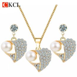 Earrings & Necklace 2021 Design Heart Women Jewellery Set Flower Gold Colour Austrian Crystal Sets Valentine's Day Gifts