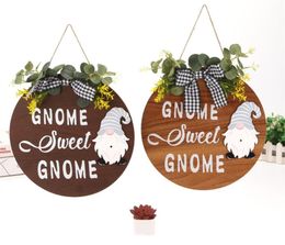 Wholesale Christmas Decorations Interchangeable Welcome Sign for Front Door Ornament Seasonal Gnome Wreath Signs 9 Icons Wooden Round Porch KD1