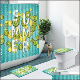 Shower Curtains Bathroom Aessories Bath Home & Garden Summer Fruit Raindrops Set Curtain Non-Slip Rugs Flannel Toilet Carpet Er Stripes With
