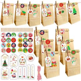 Christmas Advent Calendar Bags Set 24 Days Burlap Advent Calendar Gift Kraft Paper Bags with Clips DIY Christmas Navidad Decor 211104