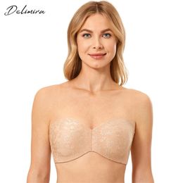 Delimira Women's Floral Jacquard Multitway Underwire Non-padded Minimizer Strapless Bra 210728