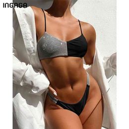 INGAGA Shiny Swimwear Bikini Women's Swimsuits Push Up Biquini High Waist Bikinis Cut Bathing Suits Patchwork 210629