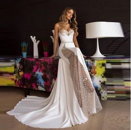 Popular White Sweetheart Mermaid Wedding Dresses 2021 Illusion Sexy Long Country Boho Beach Wedding Dress Bridal Gowns Crystal Sash Vestidos