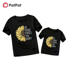 Summer Sunflower Print Black T-shirts for Mommy and Me 210528