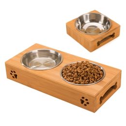 Premium Elevated Dog and Cat Pet Feeder, Double Bowl Raised Stand Comes with Extra Two Stainless Steel Bowls.for Cats and Puppy Y200922