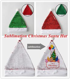 Sublimation Christmas Santa Hat Red Sequin Santa Hat for Christmas Party Ornaments Colour Changing hats Adult Caps Festival Decor Gifts