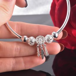 Original 925 Sterling Silver Tassel Feather Charms Bracelet for Women Adjustable Bracelet &Bangle Fashion Party Jewelry SL343