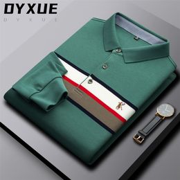 Top Quality Fashion Designer Brand Embroidery Turn Down Collar Polo Shirt Cotton Casual Striped Long Sleeve Tops Men Clothin 220312