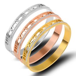 Bangle Fashion Model Gold Color Roman Numerals Bracelet Crystals Rhinestones Bracelets & Bangles Female Personality Wedding Jewelry