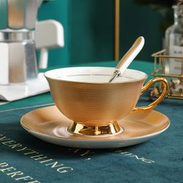 Luxury Gold Bone China Coffeware Sets 250ml Noble Ceramic Coffee Tea Cup Saucer Set Advanced Porcelain Teacup Party Teatime Drinkware