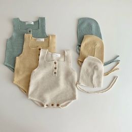 MILANCEL new clothes knit baby boy one piece toddler vest bodysuit and hat cute infant girls suit 210309