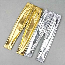 Kinder Leggings Strumpfhosen für Mädchen Gold und Silber Hosen Glänzende europäische amerikanische schlanke Mädchen Baby Kleidung Hosen 210625