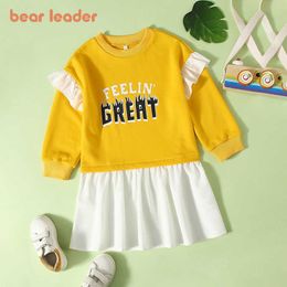 Bear Leader Baby Girls Spring Costumes Kids Girl Letter Print Dresses Chidlren Patchwork Outfit Autumn Casual Clothing 2-6 Years 210708