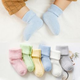 Baby Floor Socks Anti Slip Toddler Socks Solid Newborn Boy Sneaker Footsocks Cotton Thicken Girl Footwear Infant Socks 6 Colors AT4684