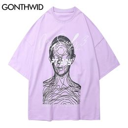 GONTHWID Tshirts Men Summer Harajuku Hip Hop Painting Human Print Short Sleeve Tees Cotton Streetwear Casual Loose T-Shirts Tops C0315