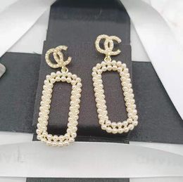 Wholesale Womens Wedding Jewelry Stud Earrings Brand Designer Double Letter Earring Inlay Full Pearl Long Earring Luxury High Quality 18K Gold Plated Eardrop Gift