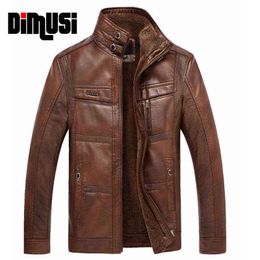 DIMUSI Leather Jacket Men Winter Leanther Jacket Solid Thick Coat Male Thermal Fleece Casual Stand Collar Clothing 5XL,YA512 Y1122