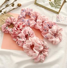 Pink Color Hairbands Dot Striped Girls Hair Tie Ropes Elastic Scrunchies Headband Ponytail Holder Women Hair Accessories 9 Designs DW6441