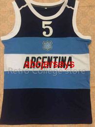 #5 Manu Ginobili Team Argentina Navy Blue Sewn Retro Throwback Basketball Jersey Customise any size number and player name Ncaa XS-6XL