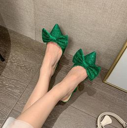 Women Shoes Slides PVC Spike Heels Butterfly-Knot Sexy Solid Outside Silvery Size 35-41 Fashion Party