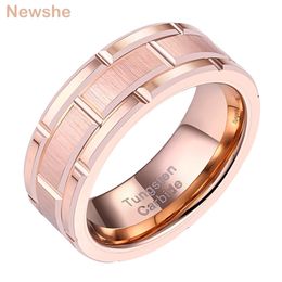 she Men's Tungsten Carbide Ring 8mm Rose Gold Colour Brick Pattern Brushed Bands For Him Wedding Jewellery Size 9-12 TRX080 211217