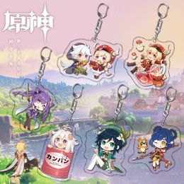anime game genshin impact keychain cute Zhongli mona Character Acrylic Figure keyrings key holder bag pendant Barbara trinket G1019