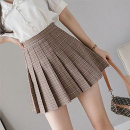 Summer winter Women Plaid High Waist Skirt Stitching Student Pleated Skirts Women Cute Sweet Girls Dance Mini Skirt 210310