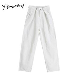 Yitimuceng White Women Jeans Casual Straight Trousers Spring High Waisted Full Length Denim Comfortable Clothes Fashion 210601