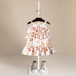 Kids Girls Dress Summer Collar Sleeveless Cotton Girl Princess for Baby Princess Animal Pattern Children's Princess Dress Q0716