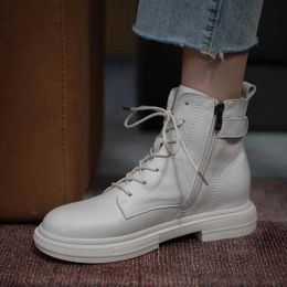 RIZABINA New Women Real Leather Ankle Boots Thick Bottom Zipper Shoes Woman Winter Warm Shoes Fashion Cool footwear Size 34-40 Y0910