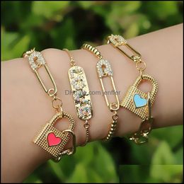 Link, Chain Bracelets Jewelry Unique Padlock Paper Clip Safety Pin Bracelet For Women Summer Fashion Cz Crystal Punk Psera Con Papel Drop De