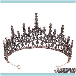 Hair Jewelry Jewelryhair Clips & Barrettes Vintage Handmade Baroque Red Copper Color Alloy Tiara Crystal Rhinestone Crown Luxury Women Girls