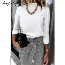 Autumn Women's Chiffon Shirts Long Sleeve White Black Pink Women Blouses Casual Stand Collar Office Lady Plus Size Blusas Tops 210225
