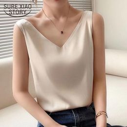 Women's Blouses & Shirts 2021 Loose Silk Blouse V-neck Solid Satin Sling For Women Fashion Elegant Sexy Sleeveless Oversize Tops Blusa 15501