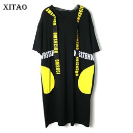 XITAO Print Letter Pleated Dress Fashion Plus Size Pattern Spring Elegant Mesh Patchwork Small Fresh Casual Dress 210303