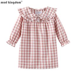 Mudkingdom Ruffle Collar Girls Nightgowns Plaid Long Sleeve Toddler Pyjamas Dress Peter Pan Cute Sleep Shirts Girl Homewear 211109