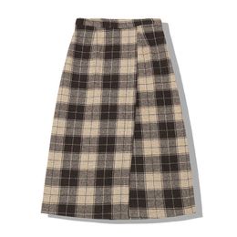 PERHAPS U Women Black Khaki Empire Woolen Fabric Plaid Vintage A-line Midi Long Skirt S0125 Winter 210529