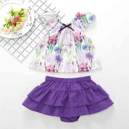 Summer Infant Rompers Clothes Sleeveless Slash Neck Print Floral Trouser skirt Baby Girls Costume 1-6T 210629