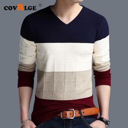 V-Neck Pull Homme Casual Slim Fit Sweater Men Classic Pullover Men V-neck Color-block Plaid Cashmere Wool Sweaters Shirts MZM073 Y0907