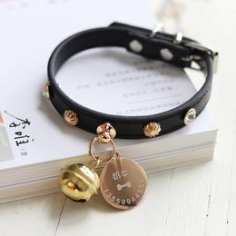 Dog Collars & Leashes Rock Style Pet Collar Rivet Traction Lettering Identity Card Anti-lost Cat Jewelry Ring Accessories Supplies