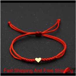 Gold Silver Love Heart Charm Bracelet Women Men Lovers' Wish Good Lucky Red String Braided Adjustable Couple Bracelets Friendship Wr4D Hzgny