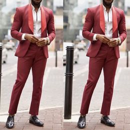 Spring Summer Men Tuxedos Red Slim Fit Peaked Lapel Groom Mens Pants Suits Business Prom Dinner Blazer Suit (Jacket+Pants)