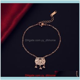 Charm Bracelets Jewellery Chinese Retro Good Luck Lock Fashionable Simple Rose Gold Exquisite Temperament Ms. Cute Bell Bracelet Blessing Drop