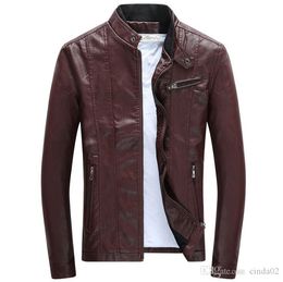 Spring Autumn Mens PU Leather Jackets Stand Collar Coats Male Motorcycle Slim Outerwear Mens Clothing 2021
